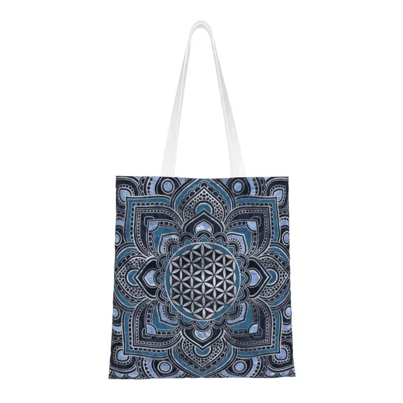 Custom Flower Of Life In Lotus Mandala Shopping Canvas Bags Women Durable Grocery Zen Yoga Meditation Tote Shopper Bags