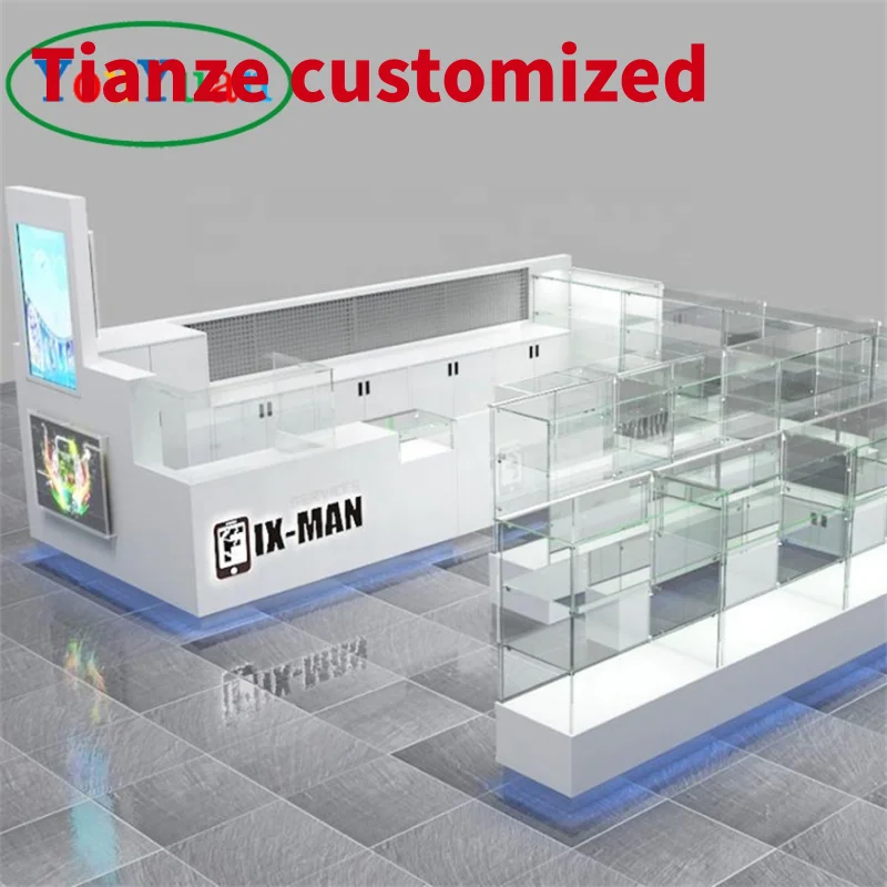 

(customized)Customize logo cellphone accessories kiosk phone display rack design mobile shop display showcase