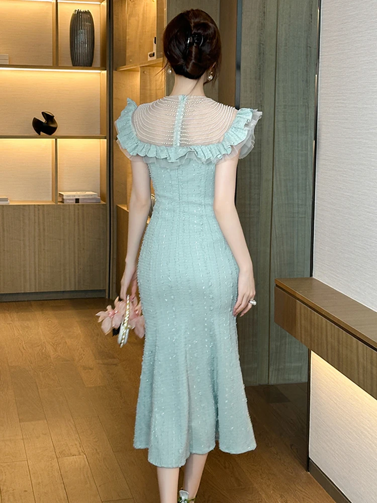 Luxurious Elegant Ball Dress Delicate French Pearl O-neck Flowers Ruffles Fishtail Robe Birthday Party Banquet Vestidos Mujer