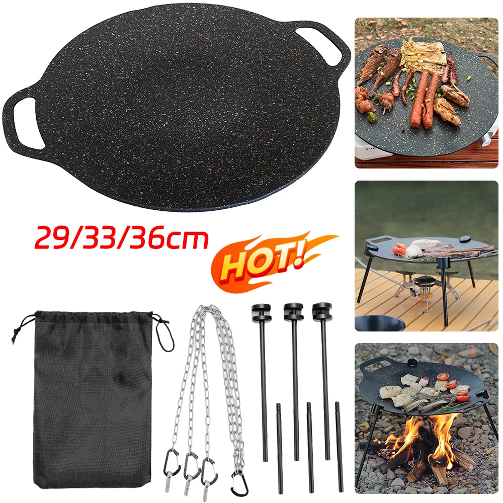 

Tripod Barbecue Tray Korean Style Non Stick Pan Baking Tray Multi Functional Barbecue Pot With Adjustable Tray Support Chain