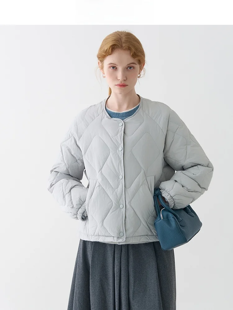 

Легкая повседневная женская пуховая куртка JIUJIU с ромбовидным узором и скрытыми пуговицами, новая зимняя модель, маленький размер