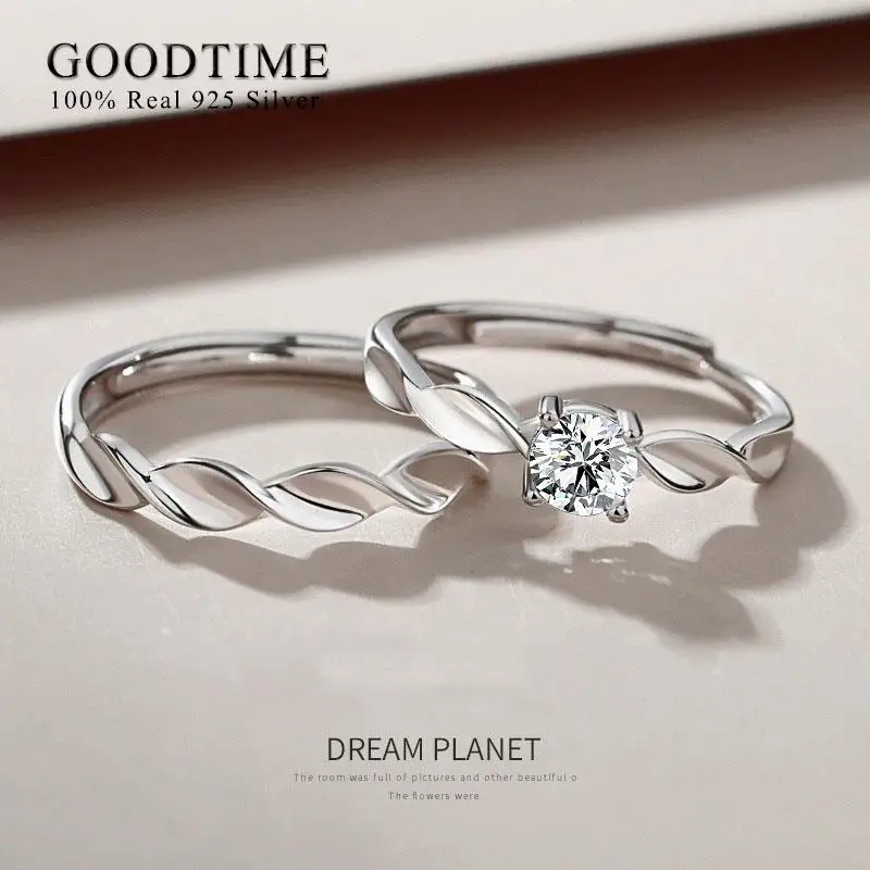 Luxury Couple Egagement Ring Pure 100% 925 Sterling Silver Cubic Zircon  Twist Band Anniversary Jewelry Gift For Woman Man