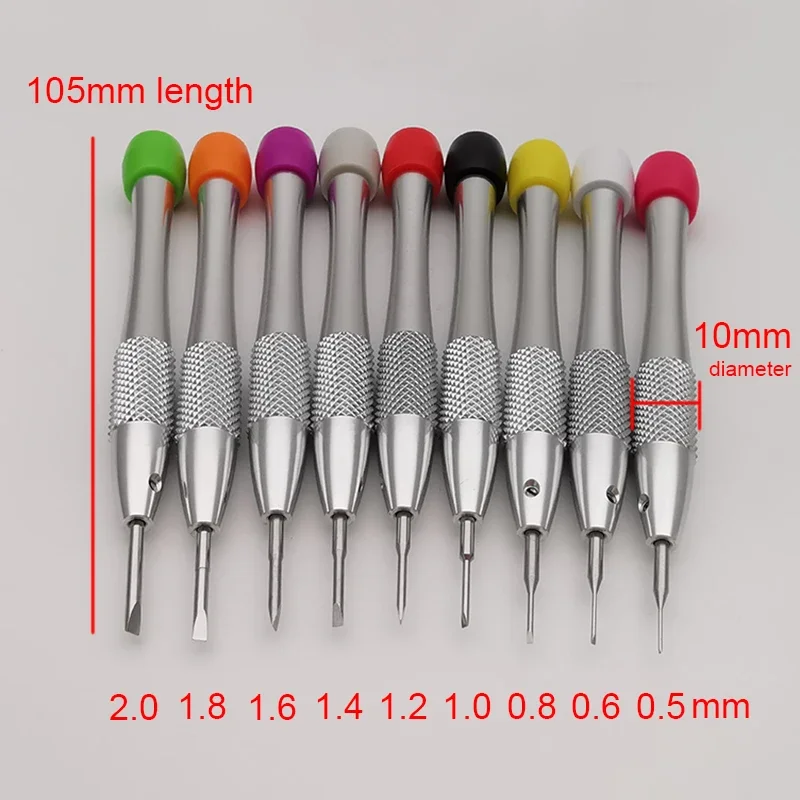 Destornillador con mango de aluminio grande, tipo ranura, cuchillas de acero inoxidable, herramientas de destornillador de relojero de precisión de 0,5-2,5mm