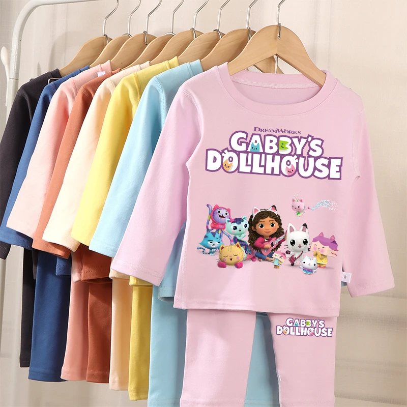 2pcs Gabby Dollhouse Pajamas Suit for Children Anime Cartoon Top Pants Set Boys Girls Household Clothes Fashion Cute Nightwear