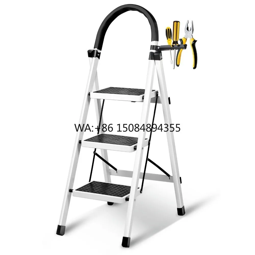 Deliladder Folding 3-Step Steel Step Stool Wide Anti-Slip Pedal Sturdy Design 375 Lbs Capacity Modern Style White