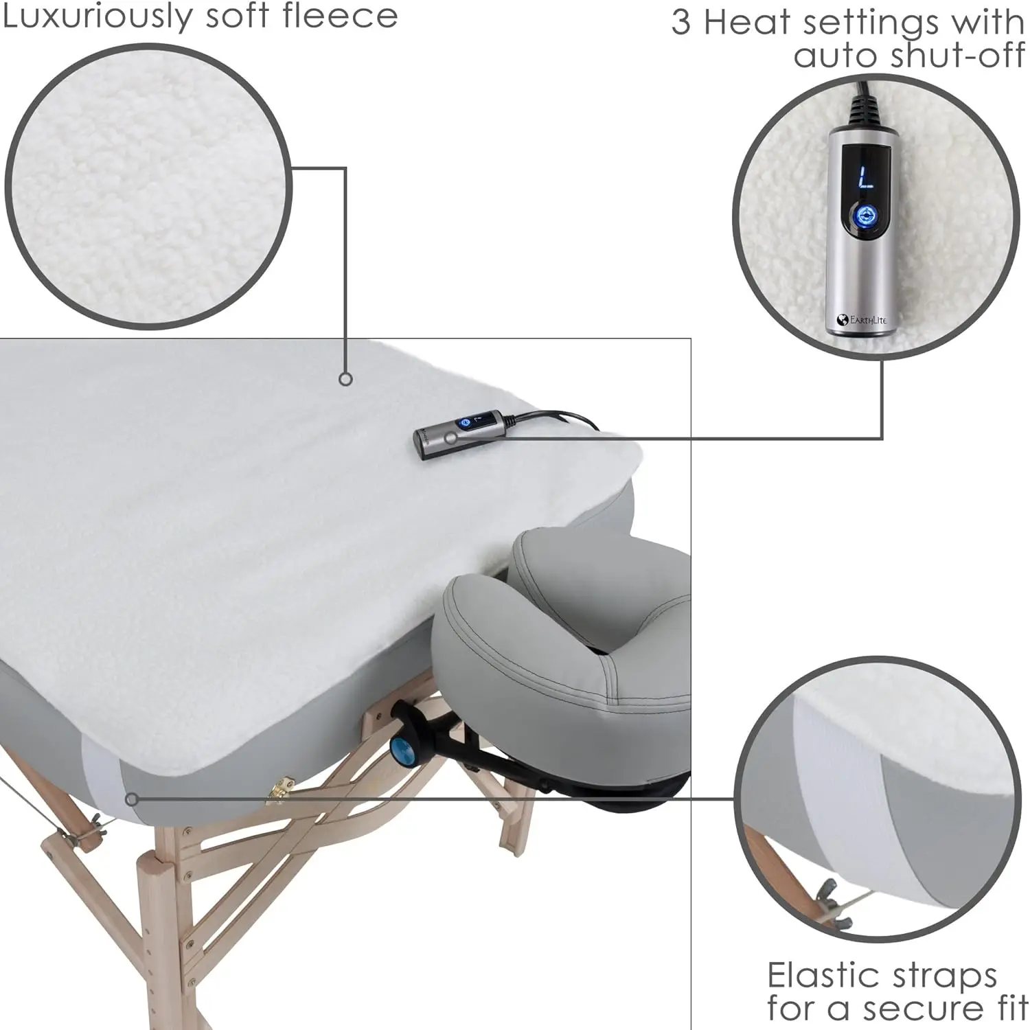 Massage Tafel Warmer & Fleece Pad (2in1), Etl Gecertificeerd, 3 Warmte-Instellingen, 13ft Snoer/Verwarmingskussen/1 Jaar Vervanging G