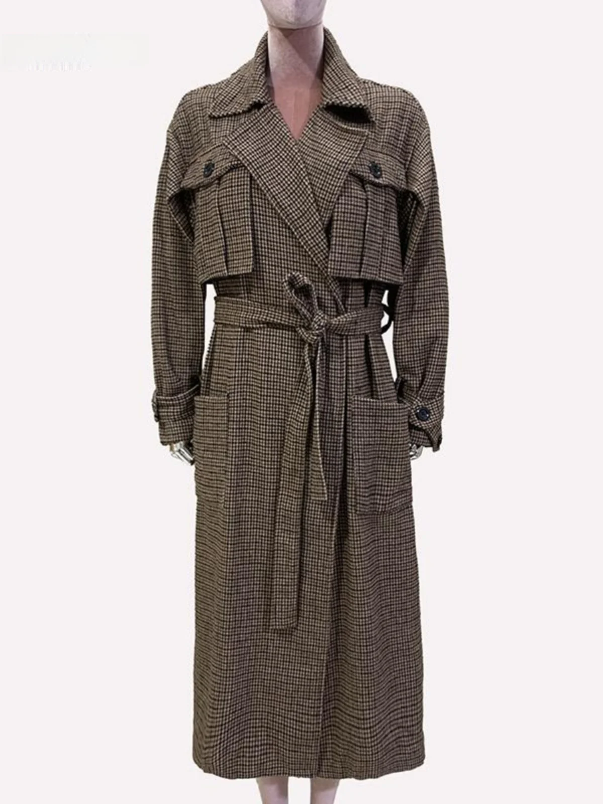 Nerazzurri Women's Long Oversize Plaid Woolen Coat Autumn Winter Loose Fit High End Feel Commute Style Polyester Fiber
