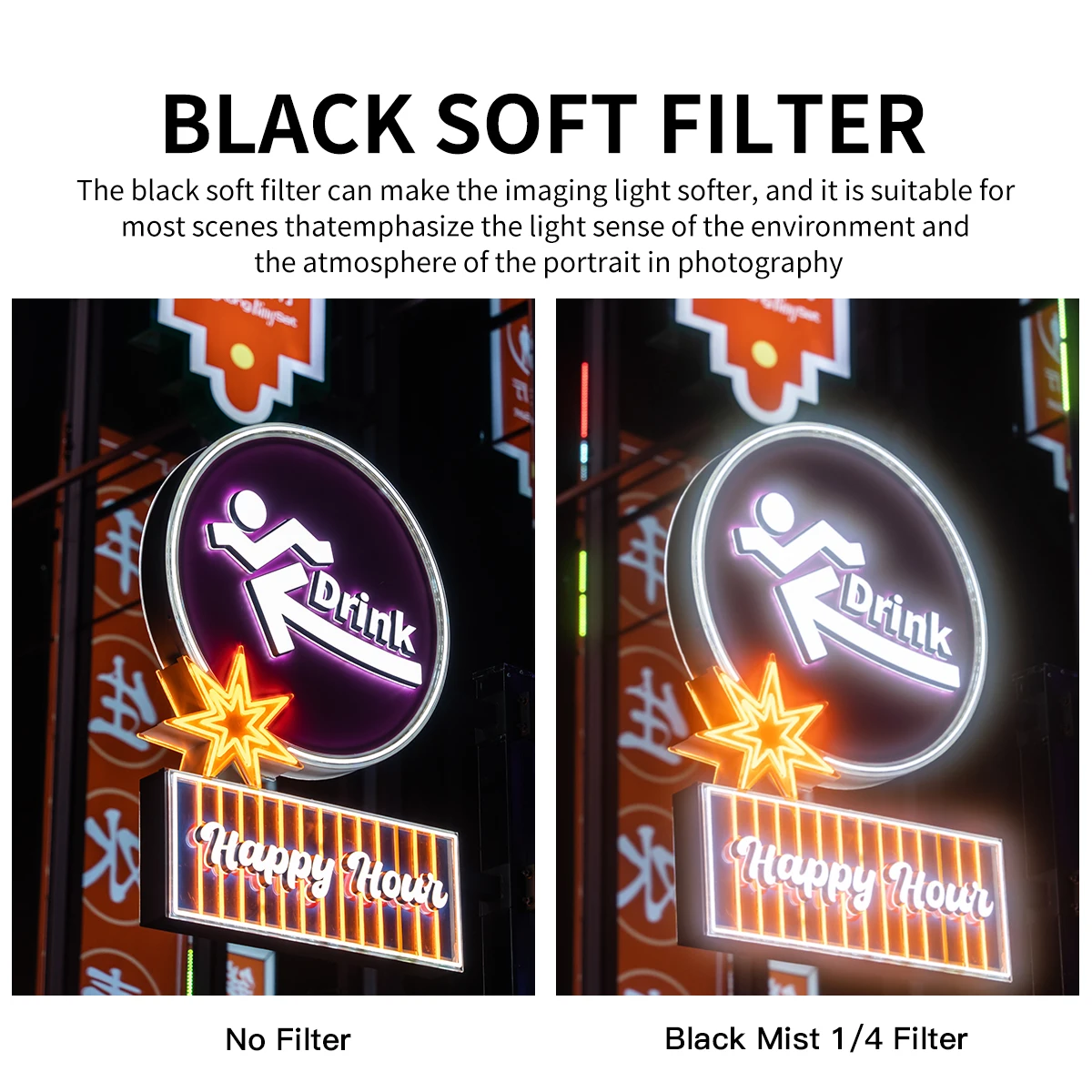 Mecoright Black Soft Focus Filter Dreamy Hazy Mist 1/ 4 1/8 Portrait Canon Sony Nikon Fuji Camera Lens 49/52/58/62/67/72/77/82mm
