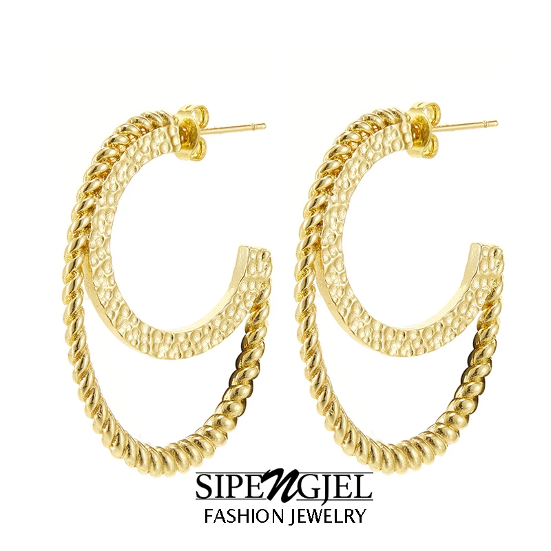 SIPENGJEL Vintage Woven Twisted Metal Dangle Earrings for Women Big Geometric Hoop Earrings Trendy Jewelry 2022 Free Shipping