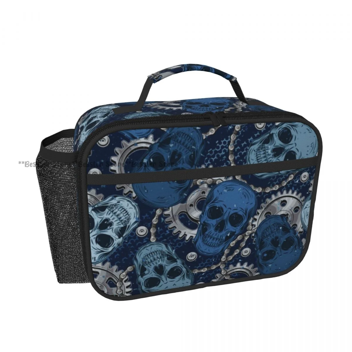 Hand Tote Insulated Lunch Bag Camouflage Skulls Gears Bike Chain Thermal Bento Box Handbag for Picnic