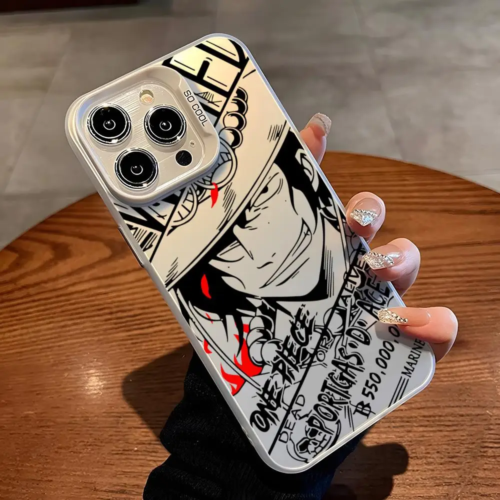 Luffy Ace Zoro Pirates Phone Case Matte Colored Silver Phone Case for iphone 15 14 pro 13 12 plus 11 7 x xr xs max Luxury Cover