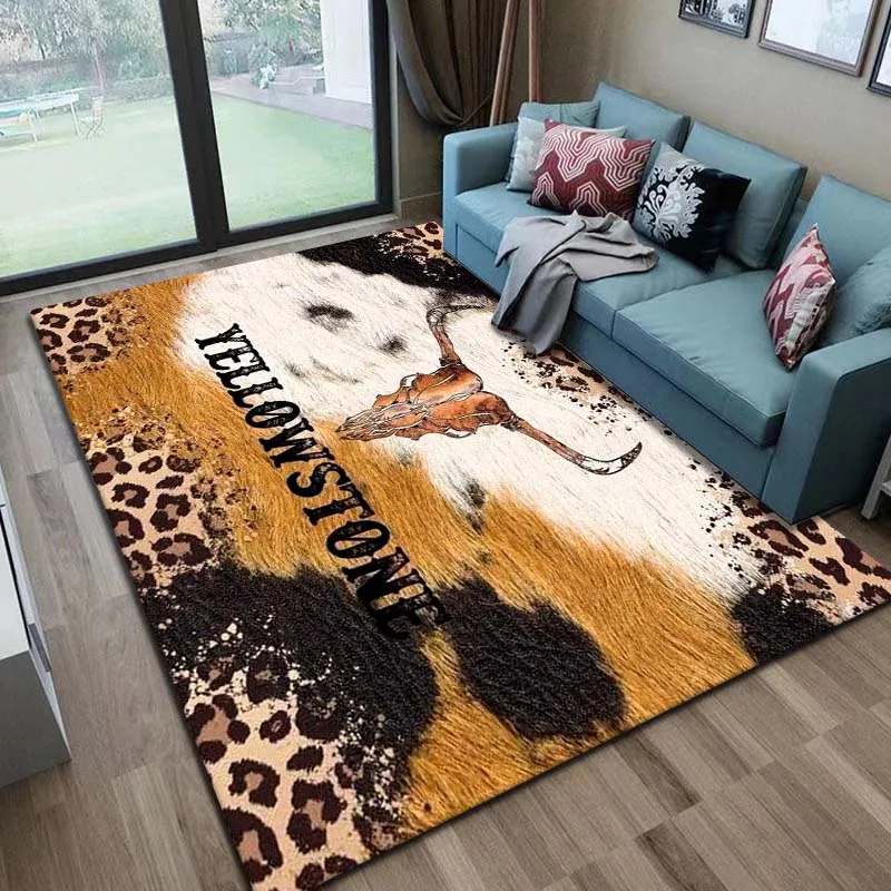 Western Style Yellowstone Logo Print Floor Mat Leopard Animal Skin Pattern Doormats Home Kitchen Outdoor Rug