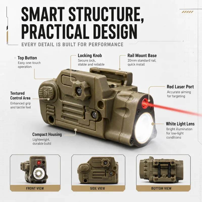Hobby Modification Mini Rail Flashlight White Illumination Red Laser Stable 20mm Picatinny Rail Mount Light