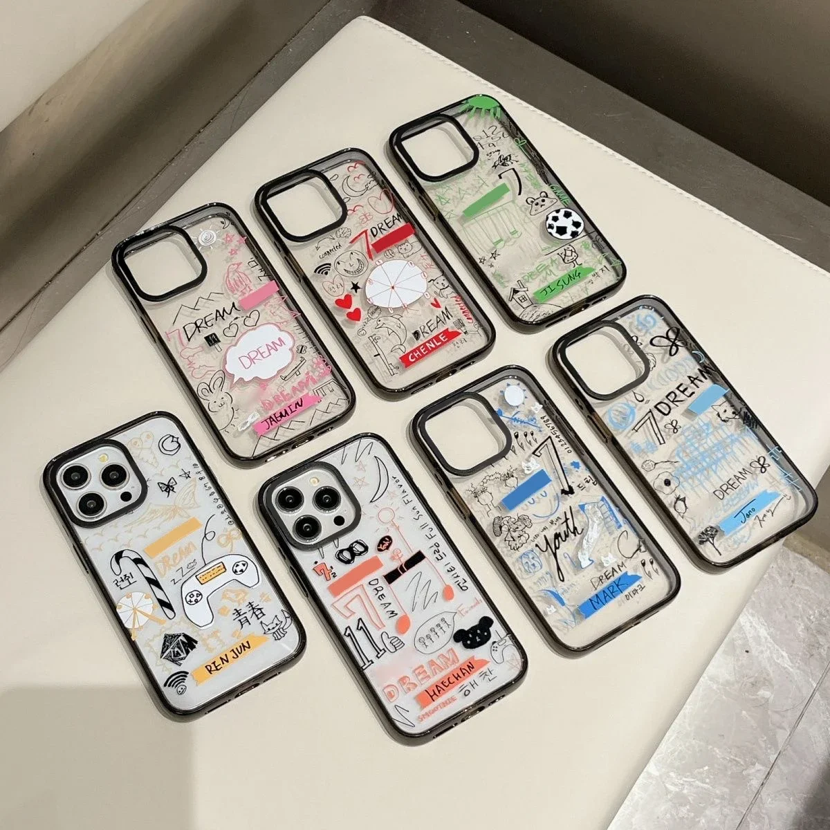 

Korean Fashion Dream Graffiti 2.0 Acrylic Black Border Magnetic Phone Case Cover for IPhone 11 12 13 14 15 Pro Max Case