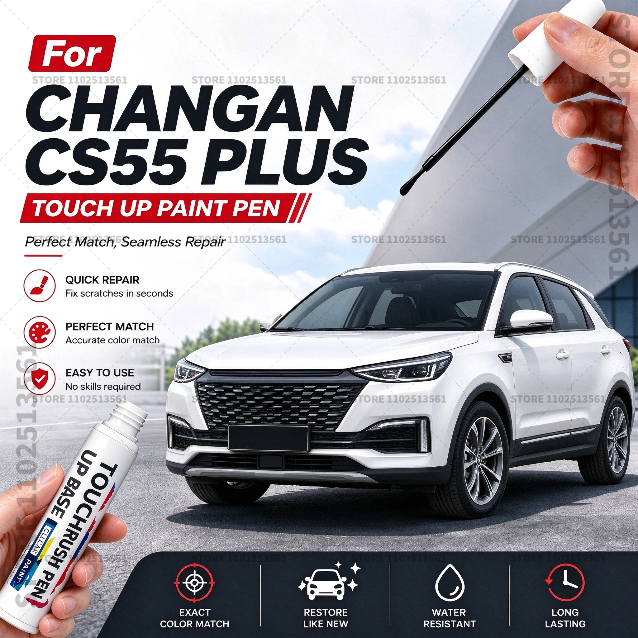 For Changan CS55 Plus White Car Scratch Repair Paint Pen Automotive Touch Up Pen Quick Dry Brush For Vehicle Paint Damage Repair