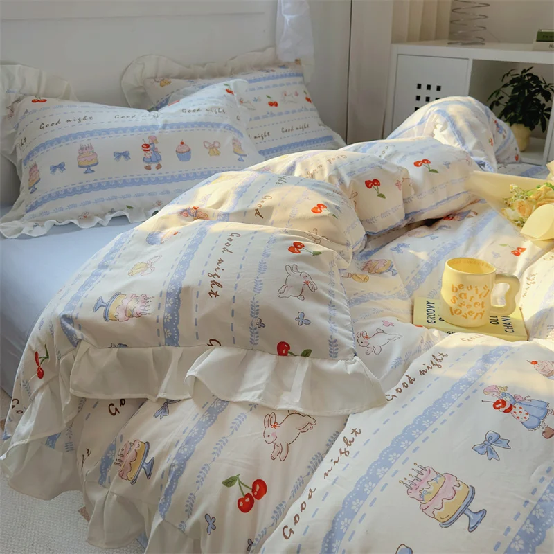 Washed Cotton Bedding sets French Duvet Cover bedsheets set with Pillowscase Bedding Linens Set for Queen/King edredones de cama