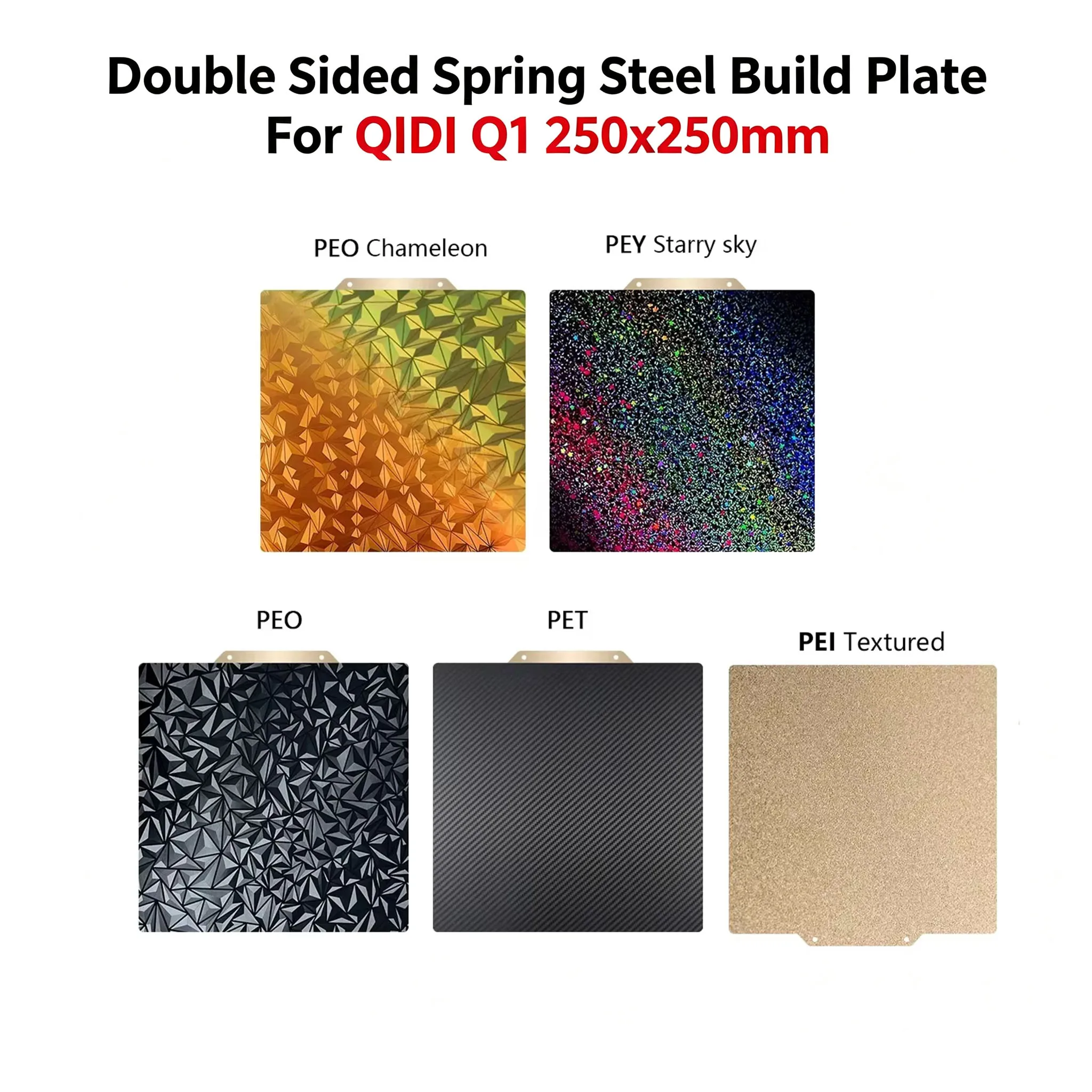 250x250mm Double Sided Spring Steel Build Plate for QIDI Q1 Pro, PEO PEI PET Powder Coated Magnetic Hot Bed Sheet