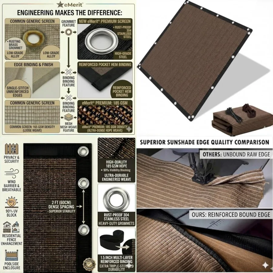 

90 Sun Shade Cloth, 8' X 12' Pergola Shade Cover Canopy, 50 MPH Wind-Resistant Tarp with Reinforced Stainless Steel Grommets, P