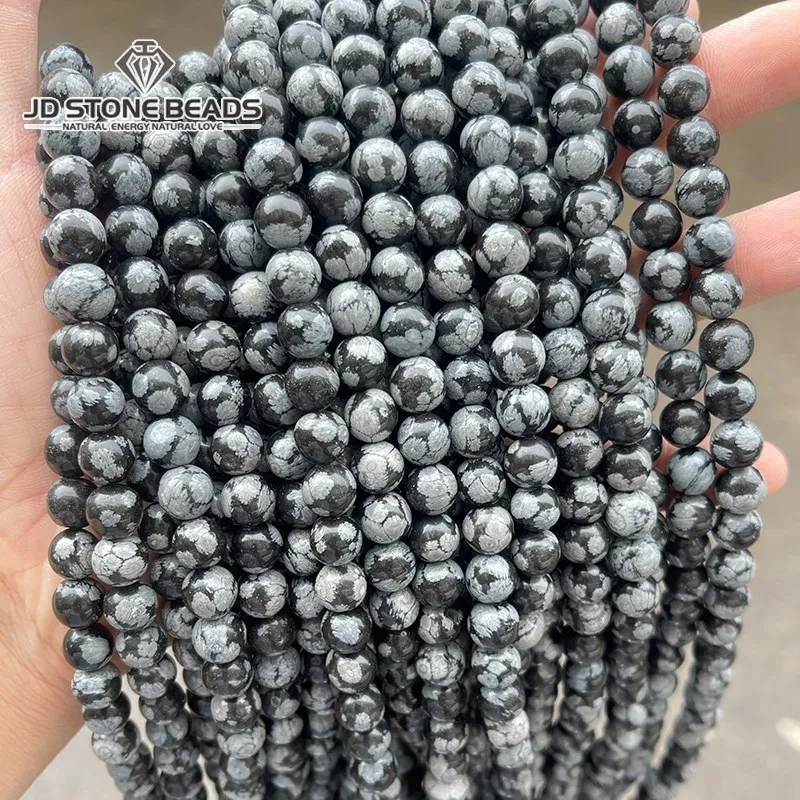 

Natural Stone Snowflake Obsidian Alabaster Beads Round Loose Beads For Jewelry Making Diy Bracelet Necklace 6 8 10 mm Accessory