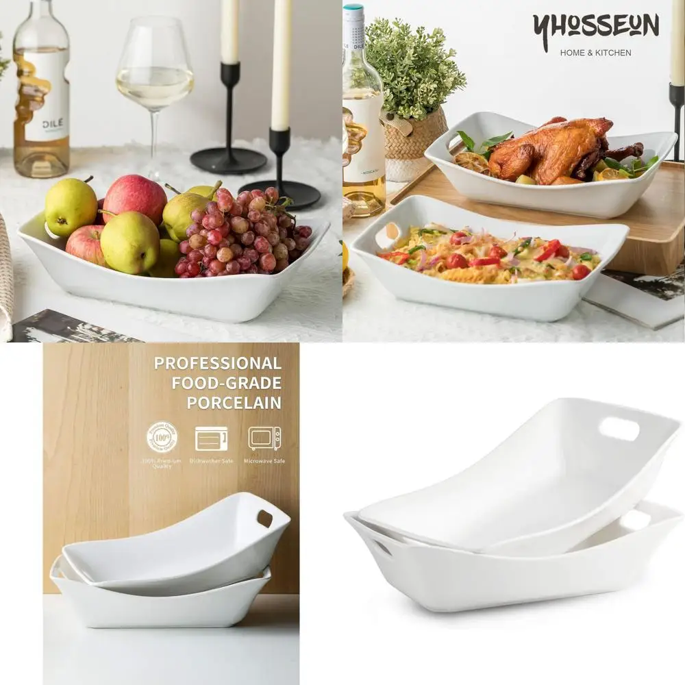 

White Ceramic Serving Bowls with Handles, 1.5 Quarts, Set of 2, Ideal for Thanksgiving and Entertaining