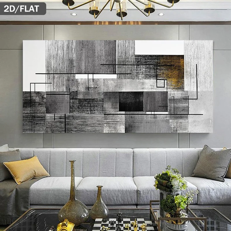 

2D Flat, Frameless Abstract Black White Golden Geometric Art Print Print Wall Art Canvas Poster for Living Room, Bedroom Decor