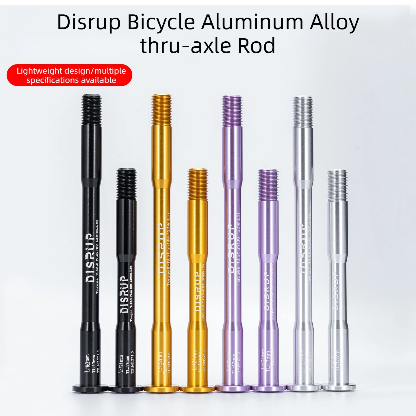 Axe traversant de vélo en aluminium, plusieurs tailles disponibles, pas M12 * 1.5, longueur 121-175mm pour axe de fourche de cadre de vélo de route/montant