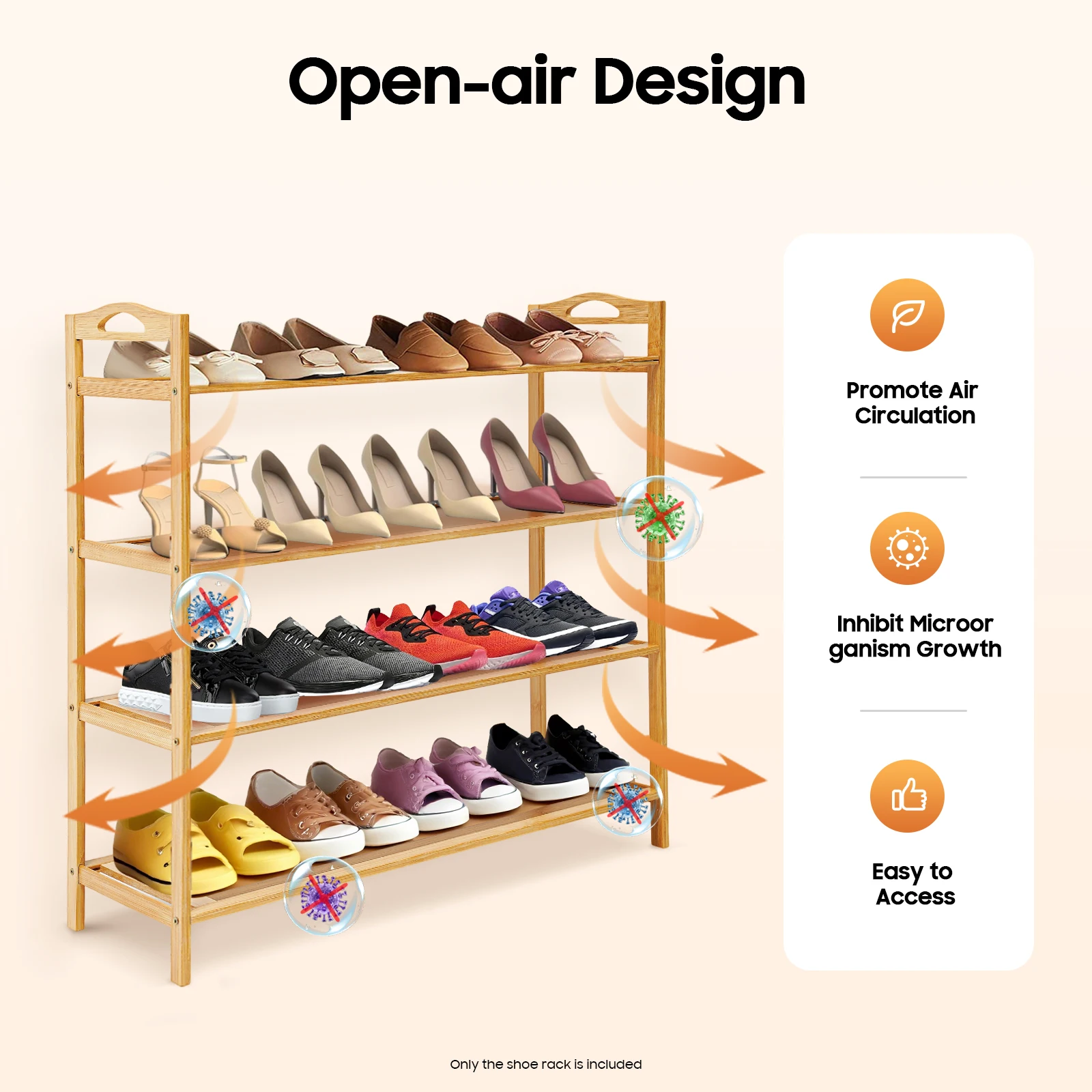 

4-Layer Natural Bamboo Shoe Rack, Multi-Functional Open Shoe Storage Rack, for Entryway, Hallway,Closet Shoe Organization