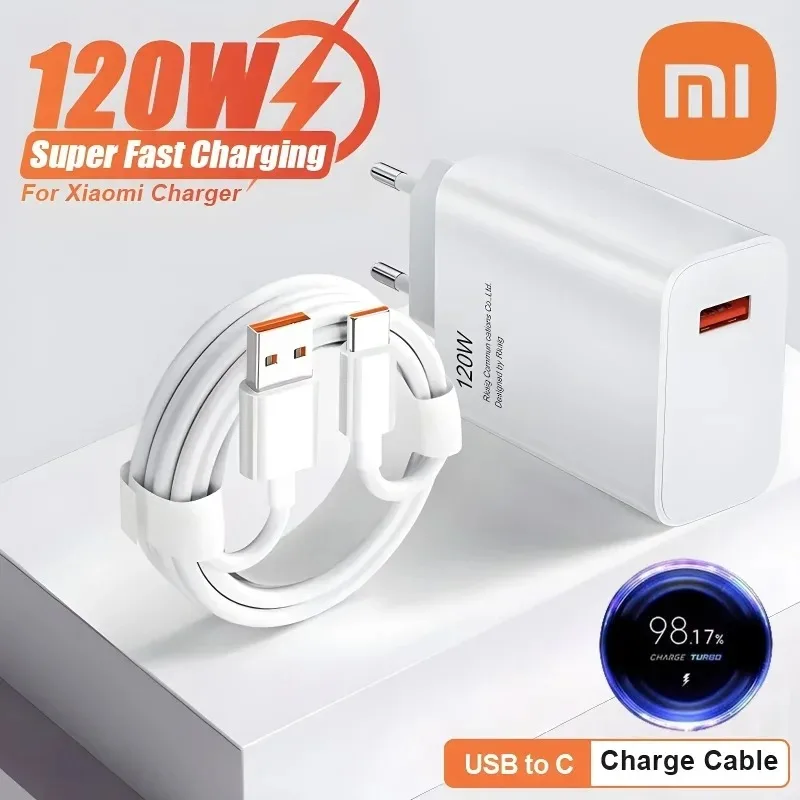 Original Xiaomi 120W Charger Turbo 67W Fast Charge Adapter 6A Type C Cable for Redmi Note K40 K50 Mi 13 12 Poco X3 Pro 10 Lite