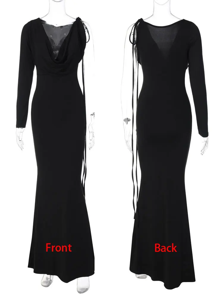 Dulzura Lace Up Long Sleeve One Shoulder Maxi Dress For Women Bodycon Party Elegant Outfits Birthday Evening 2023 Summer image 6