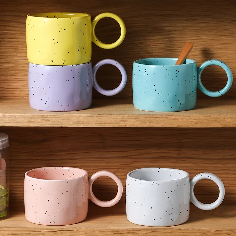 Mug Korean Style Designer Style Splash Ink Hand Pinch Ceramic Mug High Face Creative Breakfast Oatmeal Cup Milk Cup