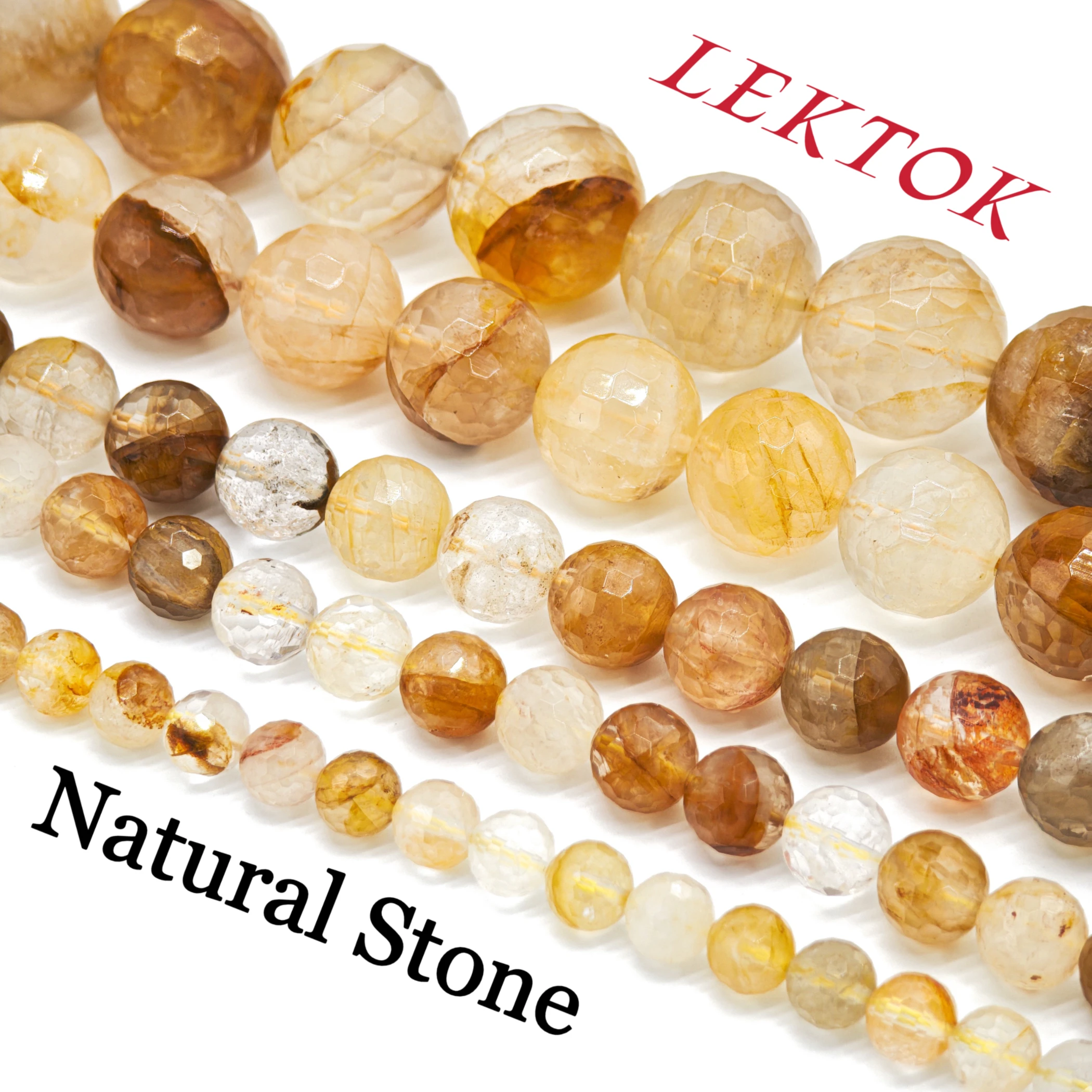 

6/8/10/12mm high-quality golden healer crystal natural stone, with fashionable round beads and multi-faceted cutting. DIY jewelr