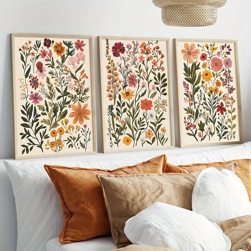 

3pcs/Set Colorful Wildflower Prints Bohemian-style Floral Plant Wall Art Country-style Art Canvas Posters Home Room Decoration
