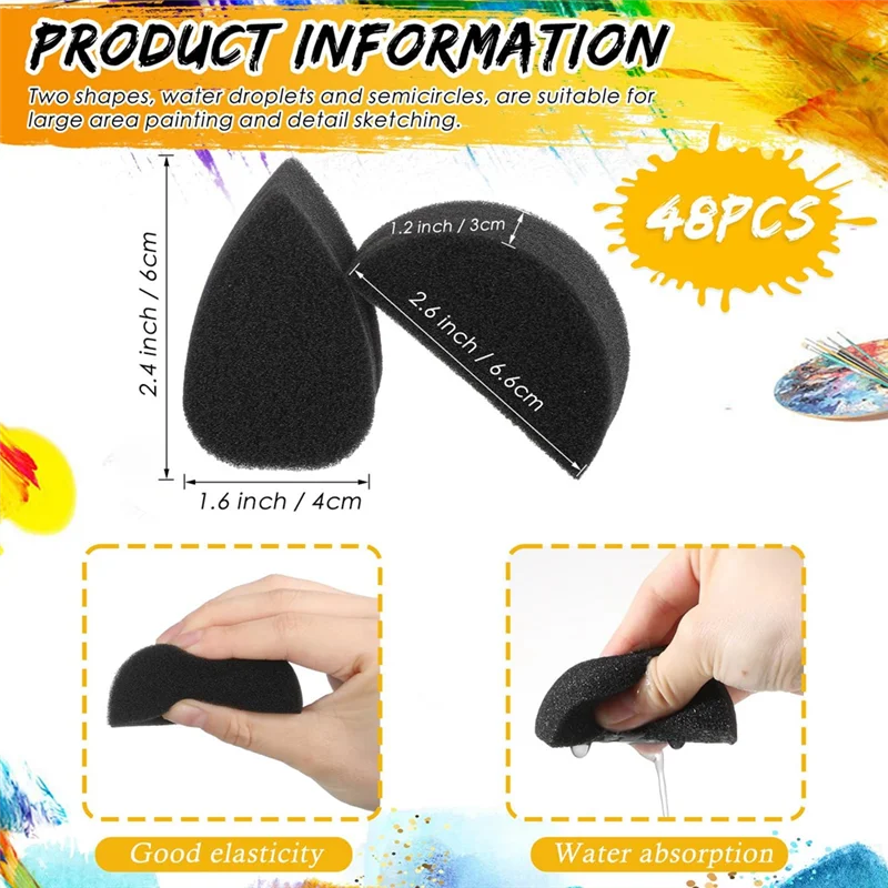 Face Paint Sponges Face Painting Black Sponges High Density for Art Work and Body Paint (24 Petals + 24 Half Moon)