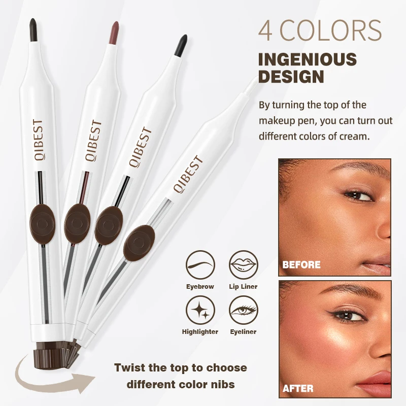 ปากกาแต่งหน้ามัลติฟังก์ชั่น 4-in-1 อายไลเนอร์ คิ้ว ลิปกลอส เนื้อเรียบเนียน ใช้ง่าย ไม่จับตัวเป็นก้อน ให้ลุคธรรมชาติ