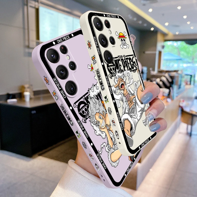 One Piece Luffy Cartoon Liquid Left Rope For Samsung Galaxy S24 S23 S22 S21 S20 FE S10 Ultra Plus Lite 5G Cover Phone Case image 2