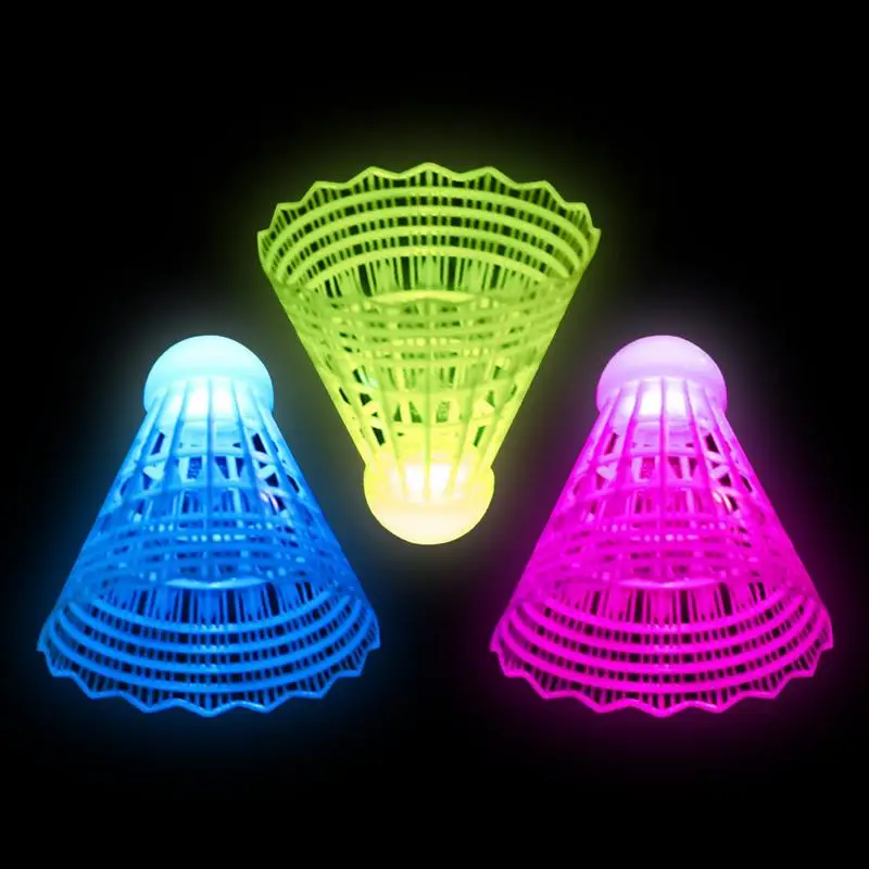 3pcs LED Light-up Badminton Balls Colorful Plastic Badminton Shuttlecocks Kids Badminton Training High Elasticity Badminton