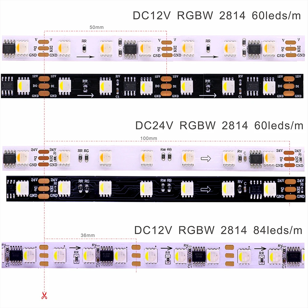 شريط إضاءة Led WS2814 DC12V 24V 4 in1 RGBWW RGBCW مماثل SK6812 RGBW بكسل قابل للعنونة WS2811 5050 3Pin LED ضوء IP30 RGBW