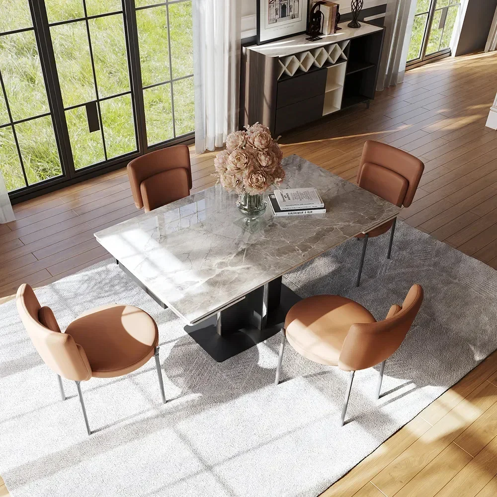 Modern retractable rock slab dining table household extendable dining table restaurant space