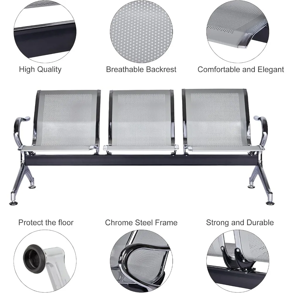 Cómodo banco de sala de espera de 3 asientos para áreas de aeropuerto, hospitales, bancos, salones y conferencias