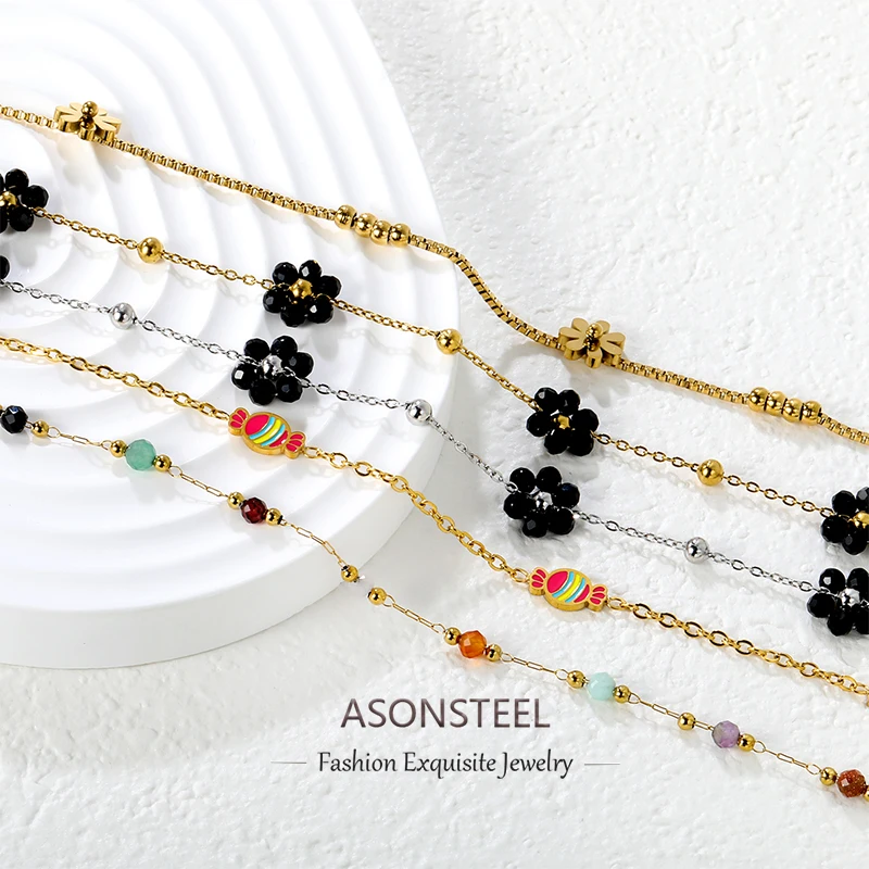 ASONSTEEL العصرية الفولاذ المقاوم للصدأ الأحجار الملونة الحلوى سوار الذهبي البوهيمي المعصم اليدوية مجوهرات اكسسوارات جودة عالية #1