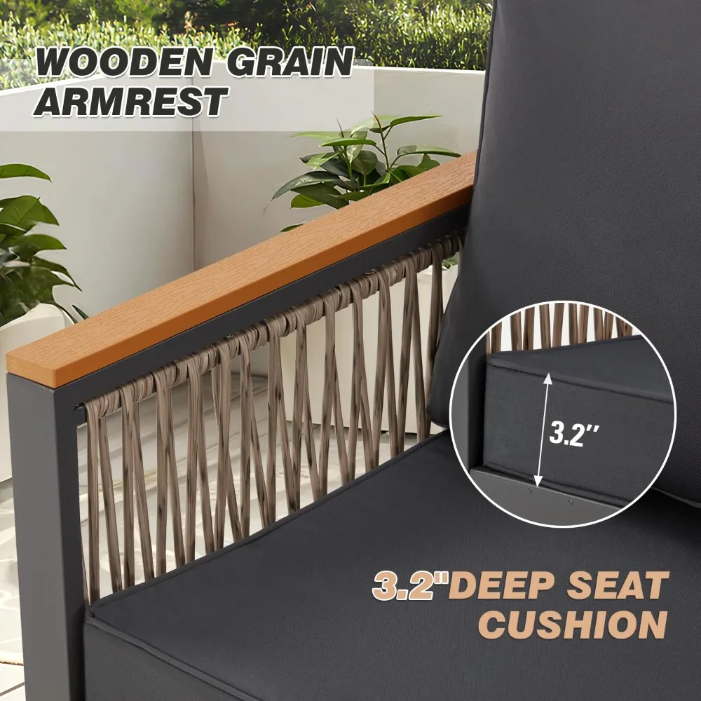 

4 Pieces Outdoor Patio Furniture Set with Solid Wood Handrails, Plastic-Wood Balcony Furniture, Customized