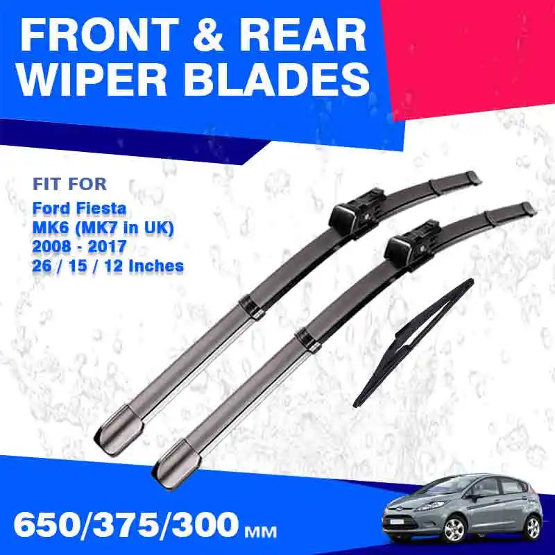 For Ford Fiesta MK6 2008-2016 Car Front Rear Wiper Blades Windscreen Wipers Auto Windshield Soft Rubber 2011 2012 2013 2014 2015