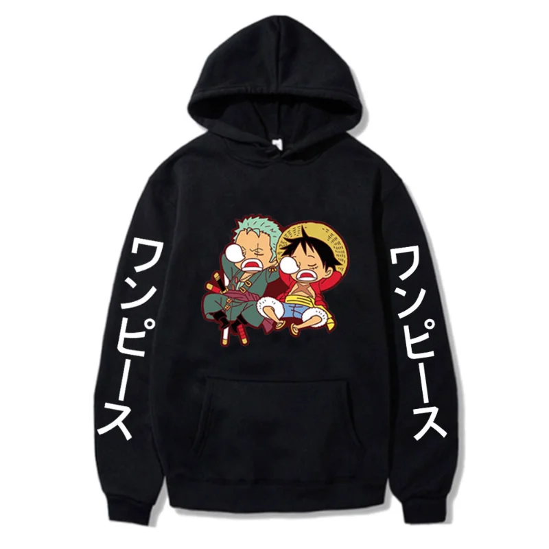 

Spring Autumn Boy Girl Fashion Hoodie Luffy Zoro Clothing Casual Hooded Solid Color Streetwear Male Cartoon One Piece Pullover