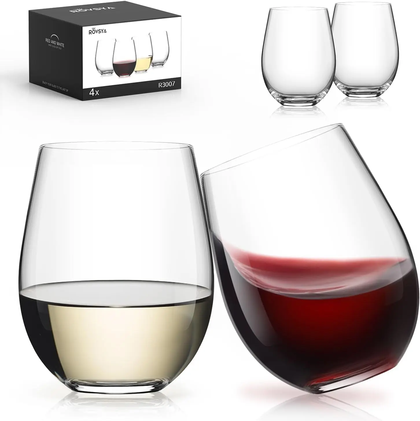 

Stemless Wine Glasses Set of 4, 18oz Crystal Red White Wine Glasses for Daily Use, Home Bar, Evening Party, Housewarming Gift