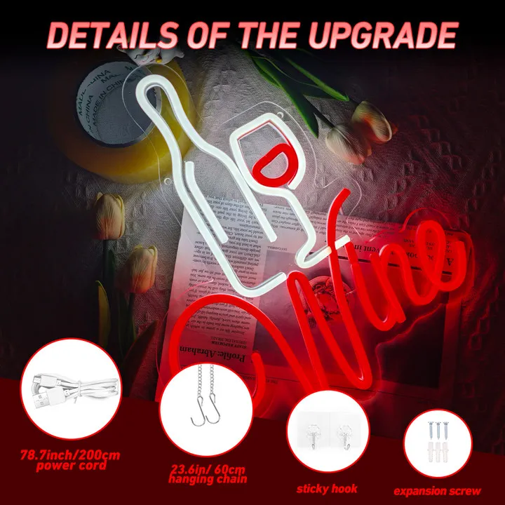 Insegne al neon per vino rosso Insegne al neon a LED Regali per gli amanti del vino Decorazione per feste Home Bar Man Grotta Camera da letto Soggiorno Decor