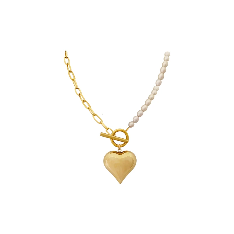 

Gold love pearl ot buckle exaggerated personality fashionable sweater long chain stacked chain women