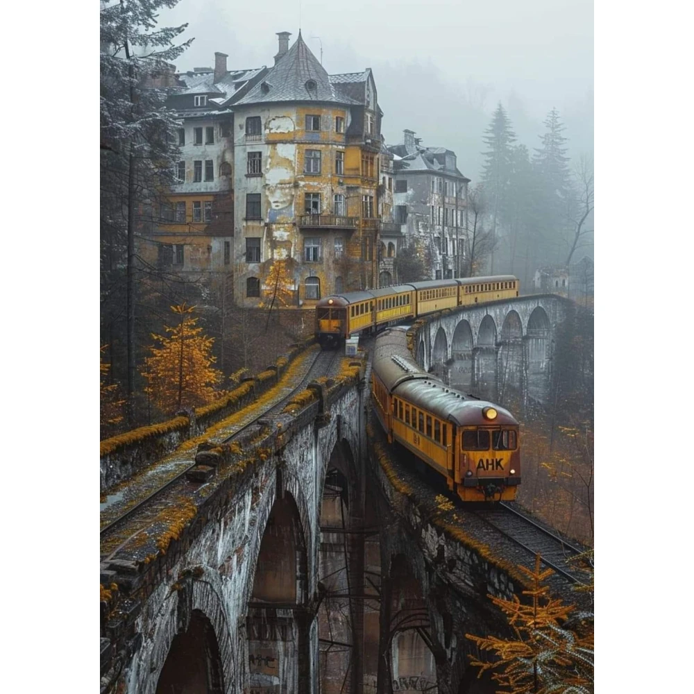 500/1000/1200/2000 PCS Jigsaw Puzzles Ancient Town and Train Family Activity Relaxing Games for Living Room Home Decor Gift