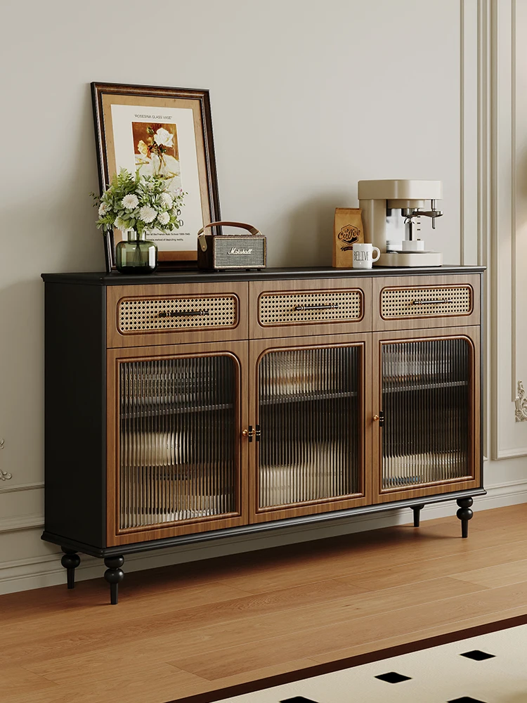 

American retro living room integrated against the wall, kitchen entrance locker, rattan weaving household small apartment tea