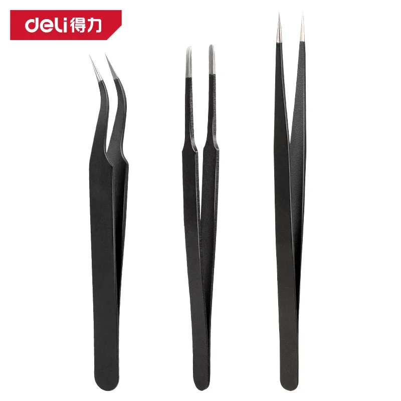DELI Precision Tweezers Anti-Static Stainless Steel Tweezers Repair Tools for Electronics Repair Soldering Craft Tools