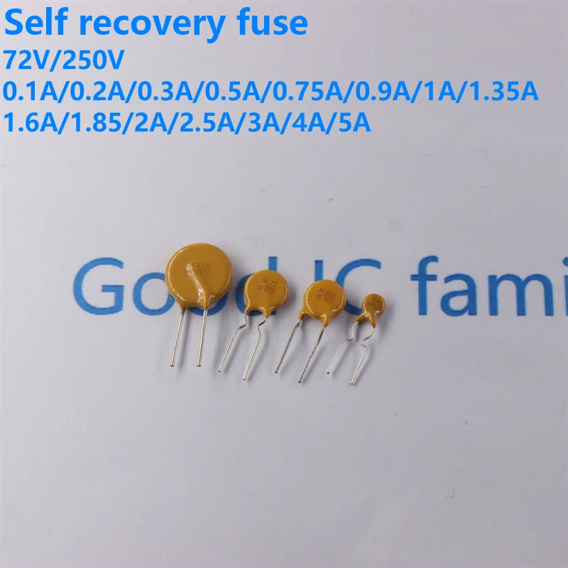 10Pcs Plug In Self Resettable Fuse 250v 72V100MA 200MA 0.5A 0.9A 1.1A 1.35A 1.6A 1.85A 2A 2.5A 3A 3.75A PPTC Self-Recovery Fuses
